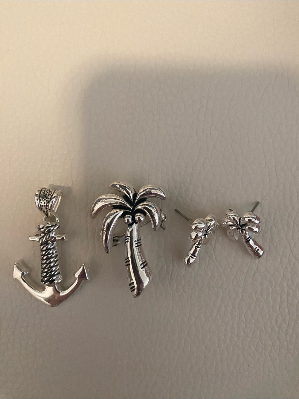 Silver Palm Tree & Anchor Jewelry Set